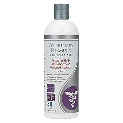 Veterinary Formula Clinical Care Antiparasitic & Antiseborrheic Medicated Dog Shampoo, 16 oz – Paraben, Dye, Soap Free – Hydrating and Antifungal Shampoo for Dogs, White