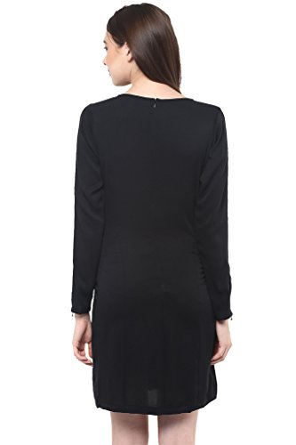 Image of Miss Chase Women's Black Full Sleeve Round Neck Solid Shift Mini Dress