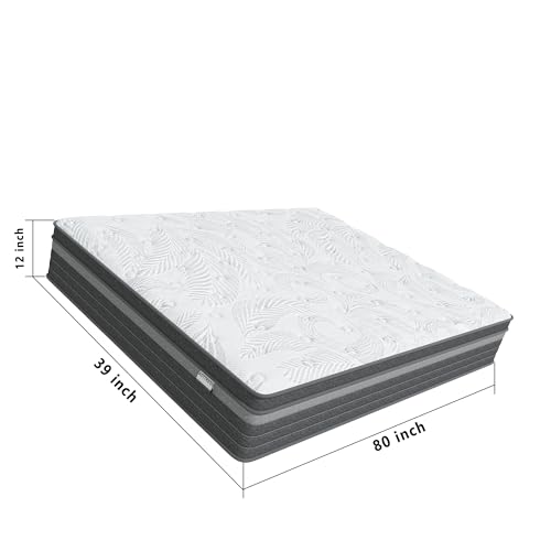 Image of Twin XL Mattress in a Box 12 inch Twin XL Size Mattress Hybrid Design with CertiPUR-US Foam Pressure Relief Motion Isolation 100 Nights Trial