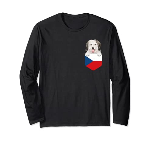 Czech Republic Flag Coton de Tulear Dog In Pocket Long Sleeve T-Shirt, Black