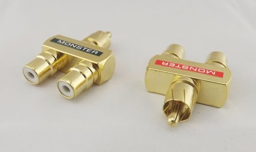 CAUME 2 conectores RCA de audio y divisor en Y, 1 macho a 2 hembra, conectores adaptadores chapados en oro