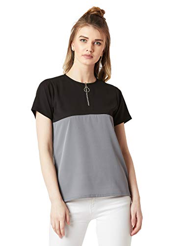 Image of Miss Chase Women's Black and Grey Boxy Colour-Block Basic Top