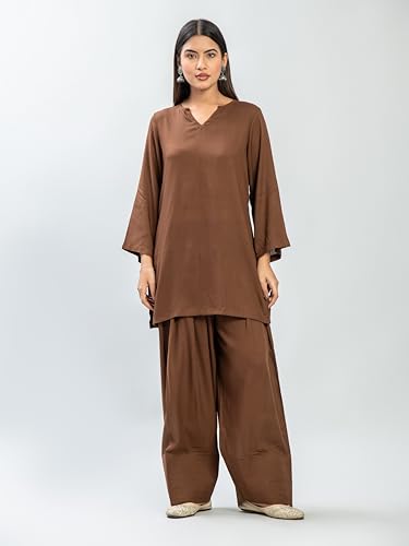 Image of Womens Rayon Solid Straight Kurta Farshi Salwar Set