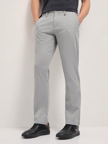 Image of Men's Grey Cotton Straight Fit Casual Trouser