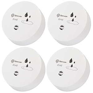 Geevon 4 Pack Water Leak Detectors, 100dB Water Sensor Alarms Flood Detector for Basements, Bathrooms, Laundry Rooms, Kitchens, Garages, and Attics, Water Alarms Battery-Operated (Battery Included)