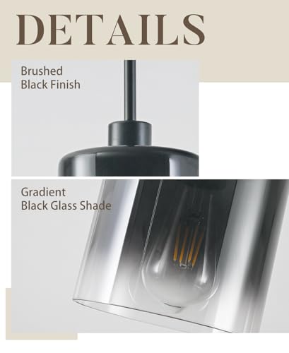 Image of 3-Pack Black Pendant Light Fixtures, Modern Pendant Lights for Kitchen Island with Adjustable Rods, Industrial Glass Pendant Lights for Dining Table Hallway Bedroom Living Room