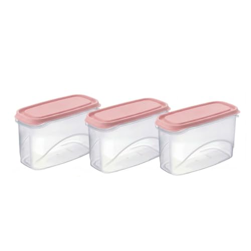 Image of All Time Frostee Modular Plastic Storage Containers Set of 3 | 950ml Each | BPA Free Food Grade Kitchen Storage Boxes with Lid | Leakproof Freezer Safe Stackable Containers | Pink