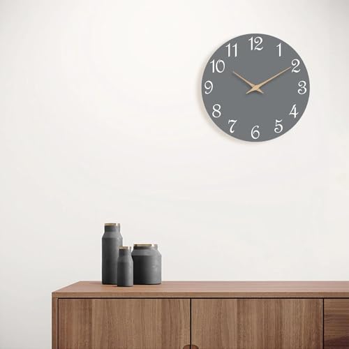 Image of Mosewa Wall Clock Silent Non Ticking Decorative for Bedroom Bathroom Office Living Room Battery Operated Gray Wood Modern Simple(10 Inch)