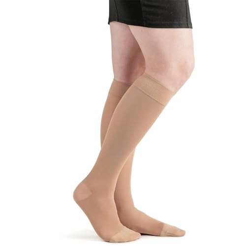 Image of Actifi Opaque Microfiber 15-20 mmHg Compression Stockings, Knee High, Closed Toe, Moderate Support
