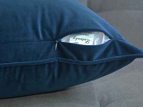 Lutanky Pack of 2 Velvet Cushion Covers Decorative Square Throw Pillow Case Soft Flanges Pillowcases for Sofa Bedroom with Invisible Zipper Navy Blue 45cm x 45cm 18 x 18 Inch - Image 3