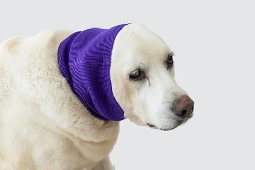 Image of Dog Ear Covers (2 Pack), Noise Reducing Snood for Dogs - Purple + Blue, L