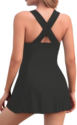 COCOPEAR Women's Elegant Crossover One Piece Swimdress Floral Skirted Swimsuit Matt Black 3XL/16-183