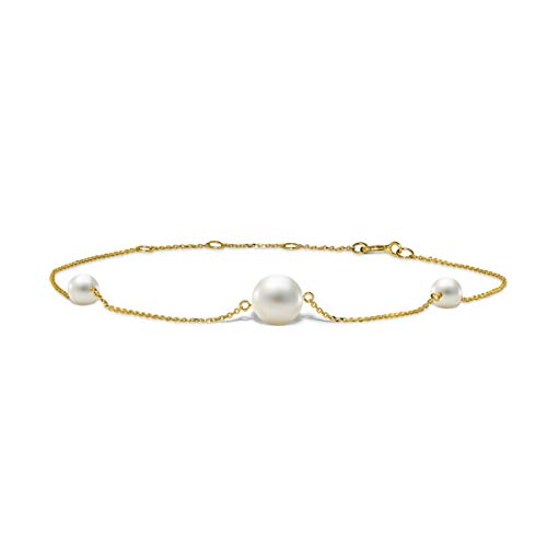 Perles de culture d'eau douce blanches sur bracelet or 14 carats Miore