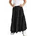 Boho Eyelets Flowy Maxi Skirt for Girls Summer Elastic High Waisted A-Line Long Tiered Swing Beach Skirts for 4-15 Years