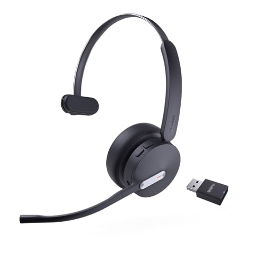 Yealink WH64 Hybrid DECT& Bluetooth Wireless Headset with Mic for Work, Bluetooth Headphones with DECT Dongle, 3X Mic, 492ft Range,26H Talk Time, Office Portable Single On Ear Headsets for PC Laptop
