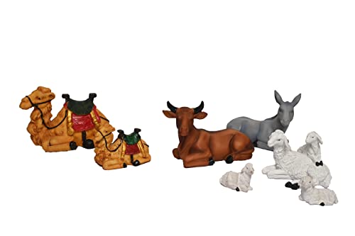 Image of KariGhar Resin Crib Set Idol Statue for Christmas Nativity Scene, Pack of Crib House, Mary, Joseph, Baby Jesus, Angel, 3 Wise Men, The Shepherd, 7Animals, Set of 16 Pieces, 8 Inch