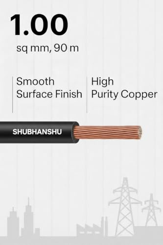 Image of 1.00 SQMM PVC Insulated Pure Copper Wire | Single Core Flexible Electric Cable | ISI Certified | 90 Meters | Black