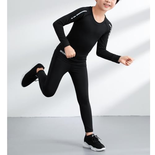 easyforever Kids Boys Compression Sets Thermal Long Sleeve Top And Leggings Athletic Set Gym Sport Fitness Underwear Suits Black 3-4 Years2