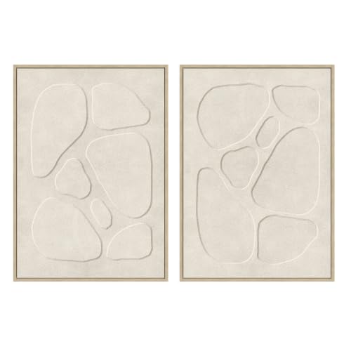 Set 2 cuadros abstractos decorativos beige con marco de 70x50 cm