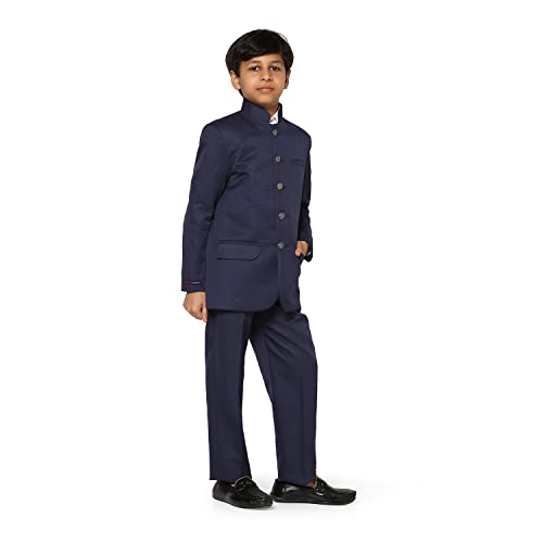 Image of TAHVO Boys Cotton Blend Solid Bandhgala Regular Fit Blazer