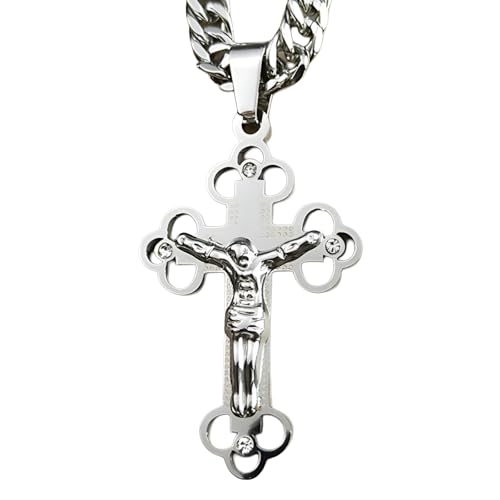 Collier de croix chrétienne avec jésus dessus pour homme en argent durable
