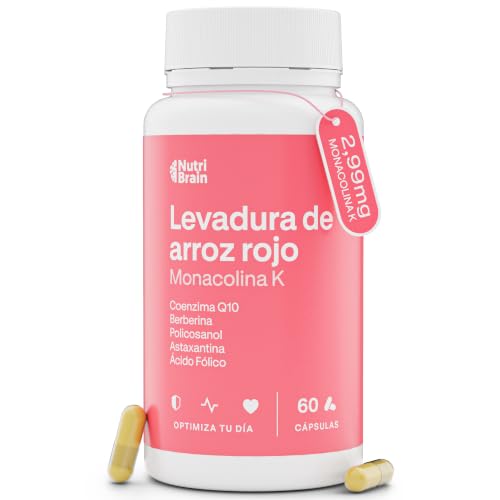 Levadura de Arroz Rojo con CoQ10 | Monacolina K Concentrada | Envase XXL - 2 meses | con Berberina + Astaxantina + Ácido Fólico | Regula Colesterol y Triglicéridos | 60 Cápsulas