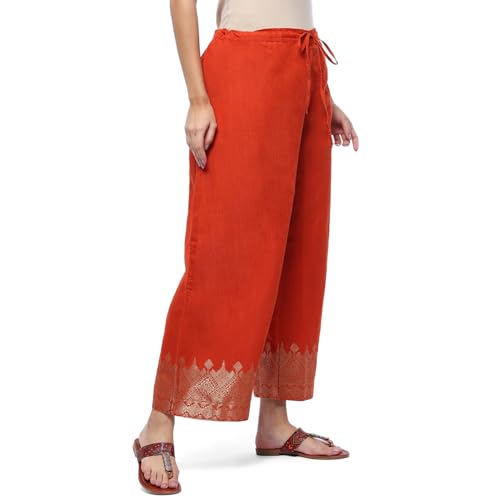 Image of BIBA Women Straight Mid Rise Art Silk Palazzo