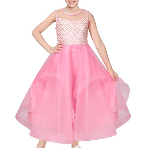 Vestido para niña de boda y damas de honor con bordado de flores de 7 a 14 años