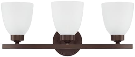 HomePlace by Capital Lighting 114331BZ-333 Jameson Transitional Soft White Glass Bathroom Vanity Wall Light, 3-Light 300 Total Watts, 9" H x 21" W, Bronze
