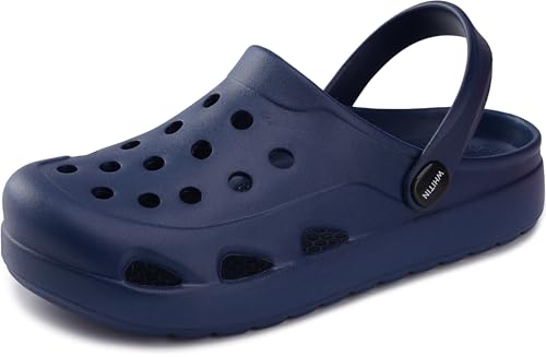 WHITIN Clogs for Men with Arch Support Summer Breathable Slip On Garden Shoes Lightweight Cushioned Indoor Sandals Size 8 Adult Male Outdoor Beach Washable Slides Slippers Dark Blue 41