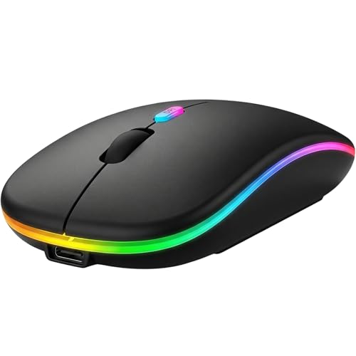 Mouse Sem Fio Wireless RGB Premium, Recarregável, Bluetooth/USB 2.4GHz, Sensor Óptico, LED Colorido, 1600 DPI para Notebook, PC, Desktop