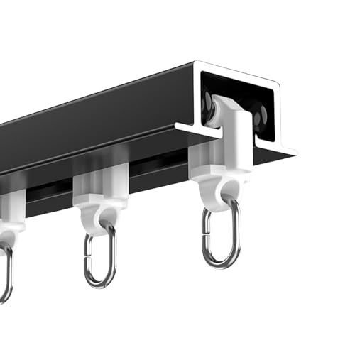 Recessed Curtain Track 70 100 120 180 200 300 500 600 cm Aluminium Silent Curtains Rail System Drapery Curtain Glider for Bathroom, Kitchen, Garderobe, Balcony(Black,410cm)