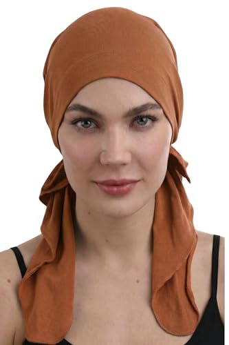 Deresina Vorgebundenes Chemo Bandana Damen – Bambus Kopftuch Haarausfall Chemotherapie Alopezie – Atmungsaktive Kopfbedeckung Turban Tichel (Zimt - Einheitsgröße)