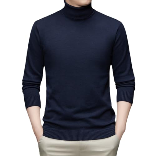 Mens Pullover Sweater - Autumn Winter Men Vintage Casual Turtleneck Knitted Sweater Business Bottoming Shirt Warm Knit Long Sleeve Tops Clothes Plus Size,Blue,4XL(87.5-100Kg)