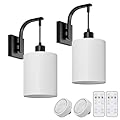 SURAIELEC Battery Operated Wall Sconces Set of Two, Wireless Sconces Wall Decor with Remote Control, 3 Color Temperatures, Dimmable Indoor Wall Lights for Living Room Bedroom, White Linen Shade