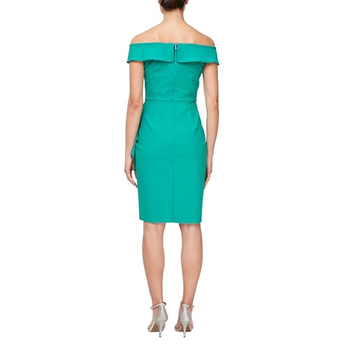 Image of Alex Evenings Women's Slimming Short Ruched Dress with Ruffle (Petite and Regular)