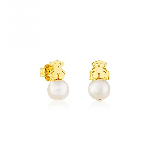TOUS Pendientes de Oro de 18kt para Mujer con Perlas Cultivadas de 0.6 cm, Fino y Elegante, Colección Puppies