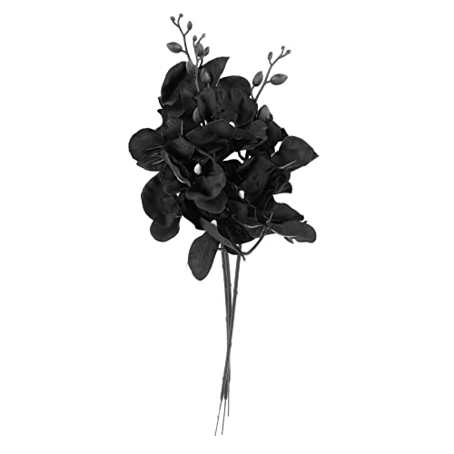 3 tallos de orquídea artificiales para decoración del hogar, color negro, 38 cm de altura