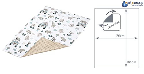 Medi Partners Baby Blanket Newborn Pram Soft 100% Cotton 75x100 Cot Toddler Comfort universal Cuddly Fluffy Crawling Plush bilateral Blankets (Mint zoo with beige Plush) - Image 3