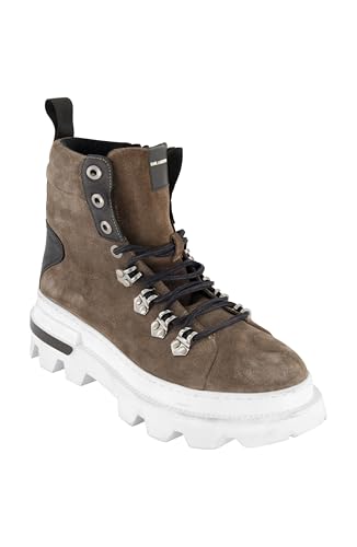 KARL LAGERFELD Men's Side Zip Suede Hiking Boot Combat