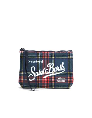 Mc2 Saint Barth Borsa Pochette Aline Stampa Tartan Fondo Blu