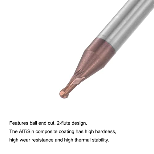 Image of uxcell Ball Nose End Mill 0.75mm Tip Radius Solid Carbide AlTiSin Coated CNC Router Bits 2 Flute Spiral Milling Cutter HRC55 with 4mm Shank 50mm (2-inch) Length