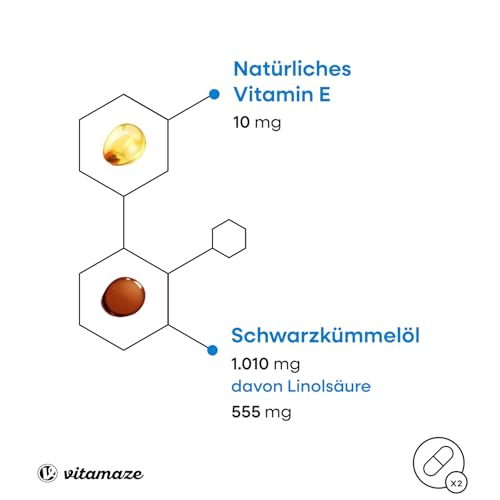 Ägyptisches Schwarzkümmelöl mit Vitamin E, 240 vegane Kapseln, Komplex mit 1010 mg pro Tag (Nigella sativa), Kaltgepresst, Hochdosiert, Sorgfältig Laborgeprüft, Produziert in Deutschland.