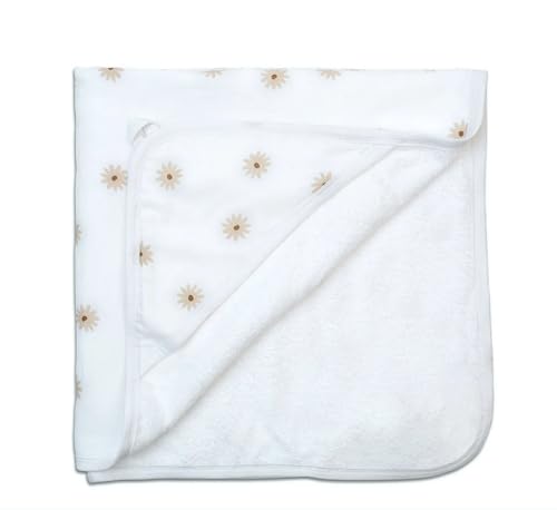Image of Lulujo Hooded Towel Absorbent Cotton Dual Layered Baby Bath Towel with Hood| 32in x 32in| Daisies