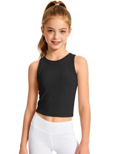 Image of JOCMIC Girls Athletic Tank Tops, Ribbed High Neck Sleeveless Cropped Top
