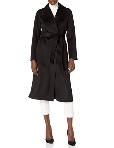 T Tahari Women's Maxi Double face Wool Coat with Optional self tie Belt, Black, Large