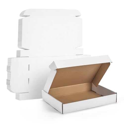 Image of WIFTREY 20 Pack 12x9x2 Shipping Boxes, White 12 x 9 x 2 Corrugated Cardboard Box for Packaging Small Business, Moving, Literature Mailing
