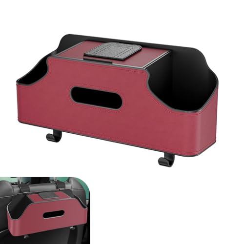 Teybouk Car Back Seat Organizer, Leather Snap-on Seatback Storage Pocket, Multi-functional Storage Box for Phone Holder Tissues Cup Bracket Hanging Bag, Universal for Most Vehicles (Red)
