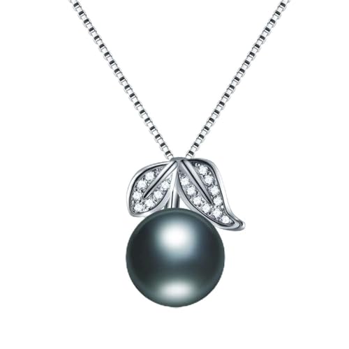Collier perles d'eau douce naturelles et feuille zircon anti-allergie en argent 925 pour femme