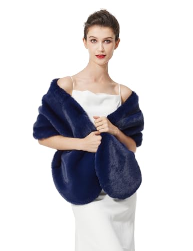 BEAUTELICATE Women's Faux Fur Shawl Winter Wedding Stoles Wrap for Bridal Evening Party